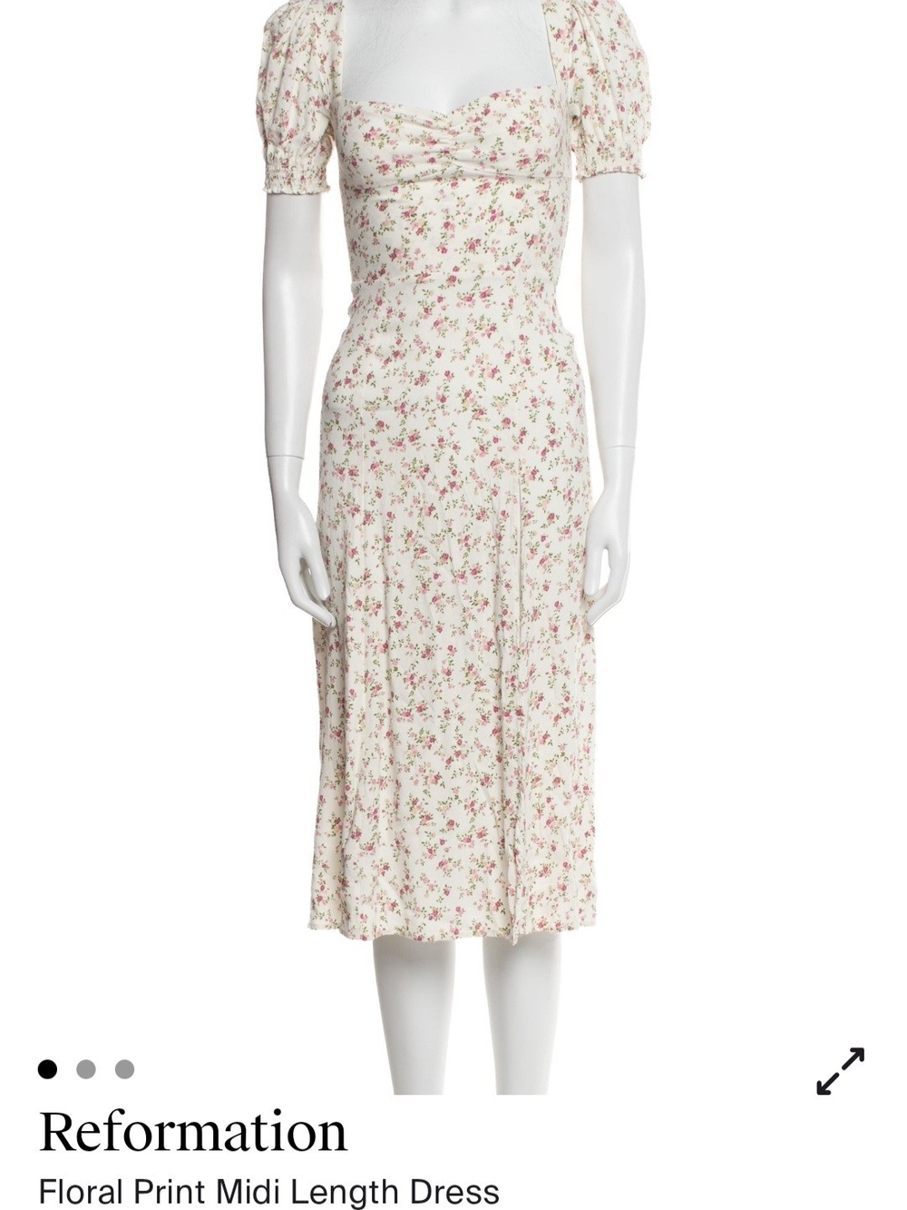 Reformation Cream Floral Midi Dress with Pink Flowers